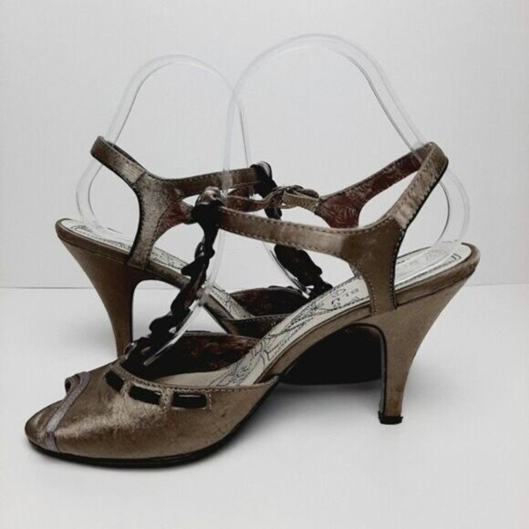 BOBBI BLU Edith Satin Peep Toe Gem T-strap Slingbacks High Heel Shoes Gray Sz 8 - Picture 9 of 11